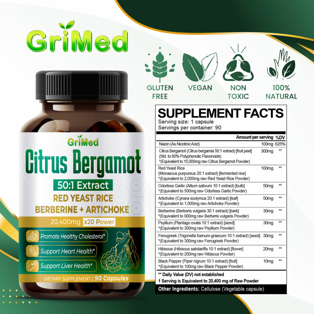 Supper Citrus Bergamot 501 Extract 20,400mg with Red Yeast Rice, Garlic, Artichoke for Healthy