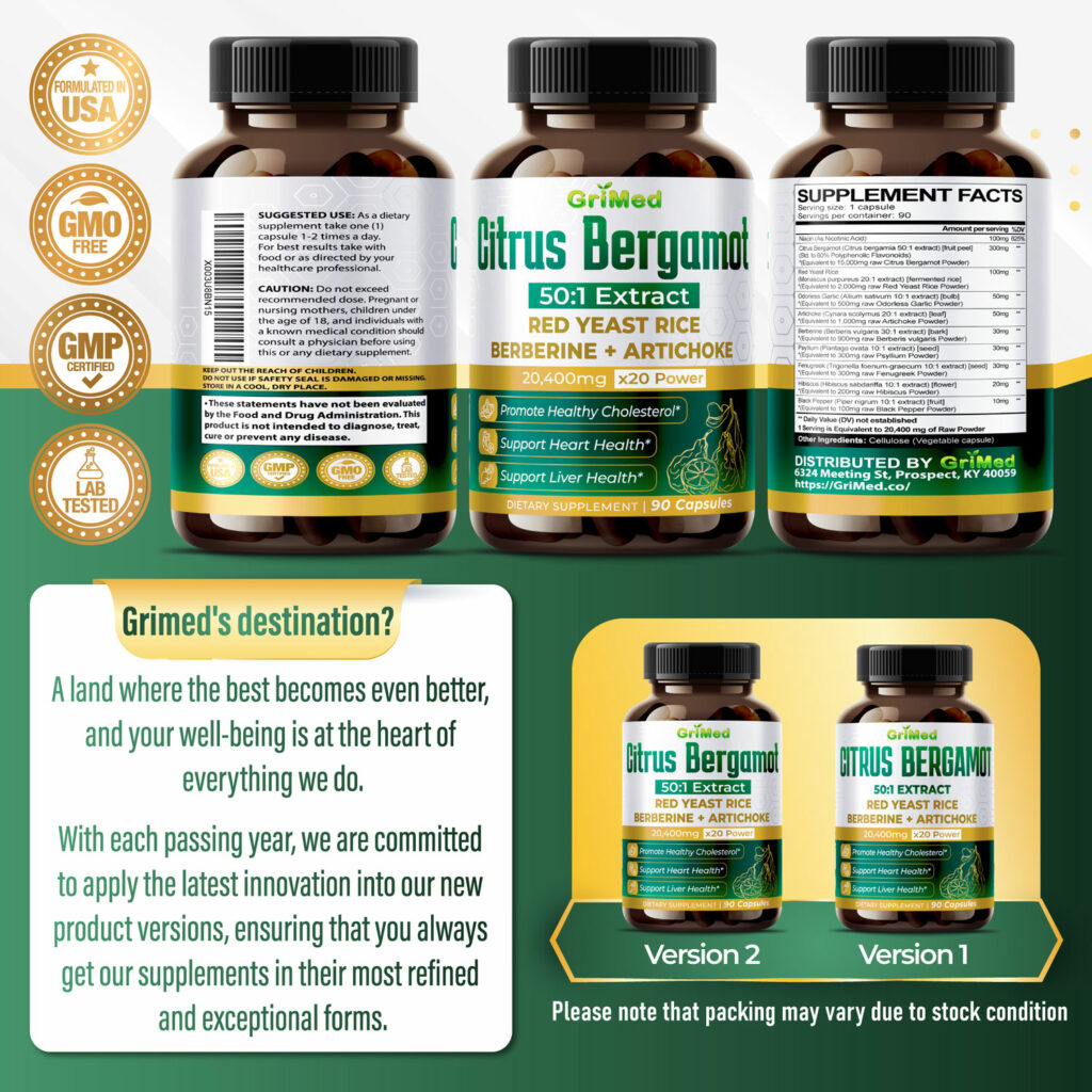 Supper Citrus Bergamot 501 Extract 20,400mg with Red Yeast Rice, Garlic, Artichoke for Healthy